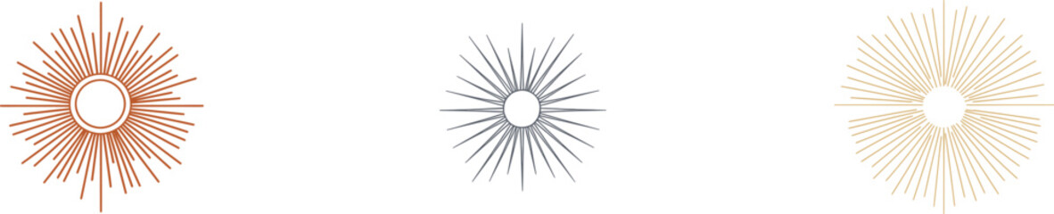Isolated on white, the modern illustration features an abstract symbol of a shiny sun explosion effect icon