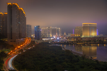 Fototapeta premium Macau downtown city in Taipa at night
