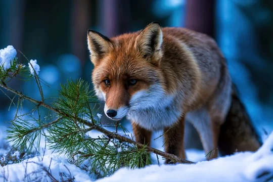 Majestic fox in snow symbolizing winter wilderness and nature calm
