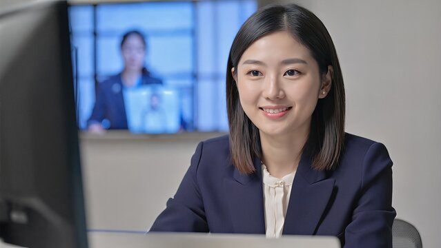 Smiling Businesswoman Having Online Video Conference. Remote Work And Communication Concept