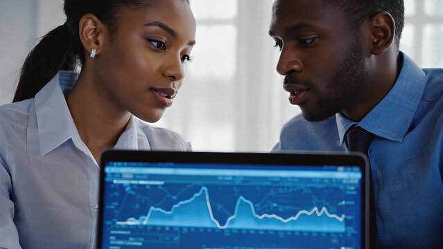 Focused Business Team Analyzing Financial Graphs On Laptop Screen In Office. Corporate Finance And Market Strategy Concept - Powered by Adobe