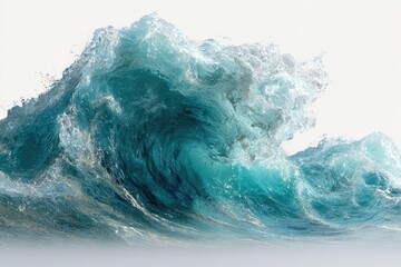 Azure wave cresting, backlit, detailed water texture, white background