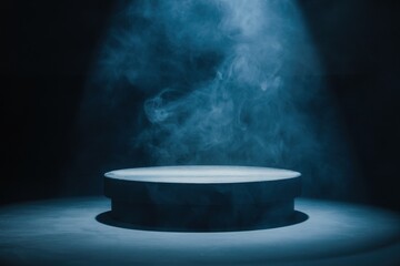 Podium in spotlight with smoke