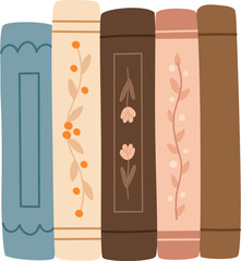 Stack of books for reading and learning. Piles of romantic literature poetry, romance novels. Flat vector illustrations.