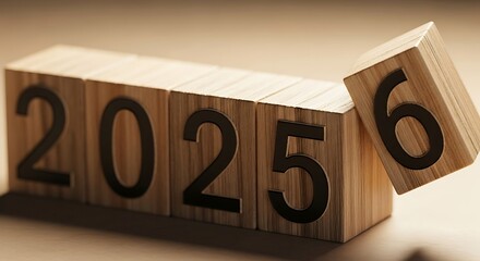 transition from 2025 to 2026 concept with wooden blocks representing growth, change, and new beginnings.