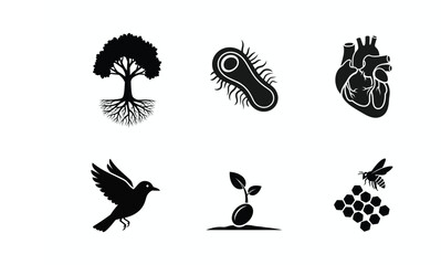 Organism, Microbiology, and Nature Vector Silhouette Icon Set