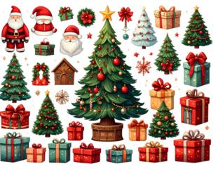 Ultimate Christmas bundle of cut-out design elements. Santa, Christmas trees, gif 