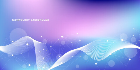 Abstract futuristic technology background. Technology and science theme background with waves and plexus lines. Global network connection template idea.
