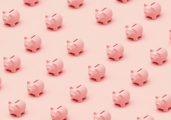 A pattern of pink piggy banks on a pink background, symbolizing saving and financial planning