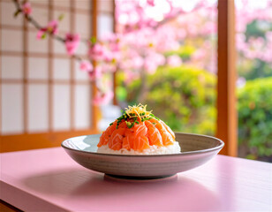 サーモンの寿司でできたケーキ