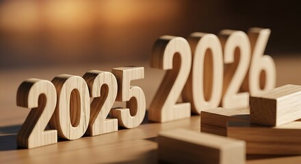 transition from 2025 to 2026 concept with wooden blocks symbolizing growth, progress, and new opportunities. 