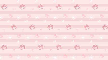 Playful pattern of pink paw prints and animal icons arranged on a grid pink background. Fun and bright Illustration ideal for petshop branding, cat themed intros, or animal product visuals