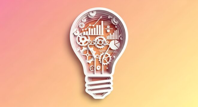 Innovative lightbulb design with gears and charts symbolizing business growth