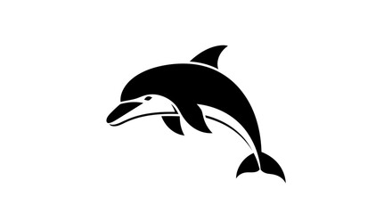 Black and white dolphin silhouette jumping isolated on white background