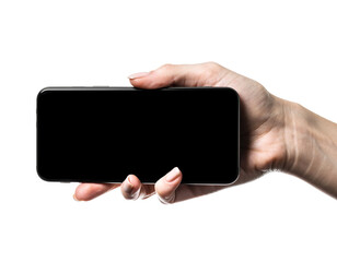 hand holding black smartphone horizontally