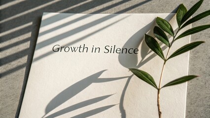 Quiet Moment of Nature Reflection with Leaf and Shadows on Paper Highlighting the Concept of Growth in Silence