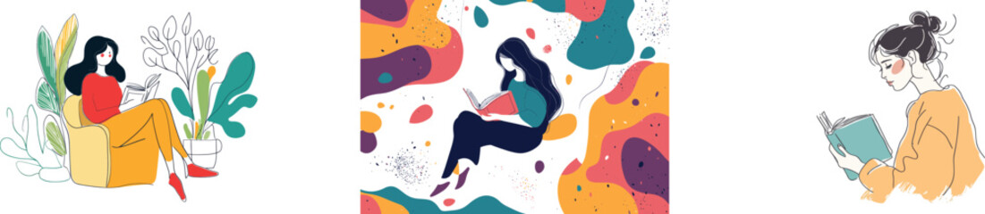 In a minimalist modern illustration, a teenage girl is shown reading a book, created in one continuous line to emphasize the concept of education