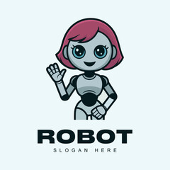 Cute girl robot logo, robot mascot logo, unique logo