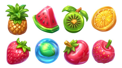 Fototapeta premium Bright and Colorful Fruit Icons Collection for Modern Design and Illustration Use