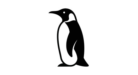 Black and white penguin illustration on a clean white background design