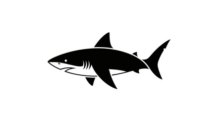 Black and white shark silhouette vector illustration against white background