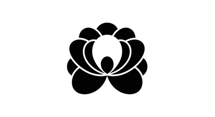 Black and white stylized flower graphic design isolated on a white background