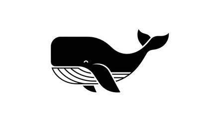 Black and white whale illustration on a white background design element