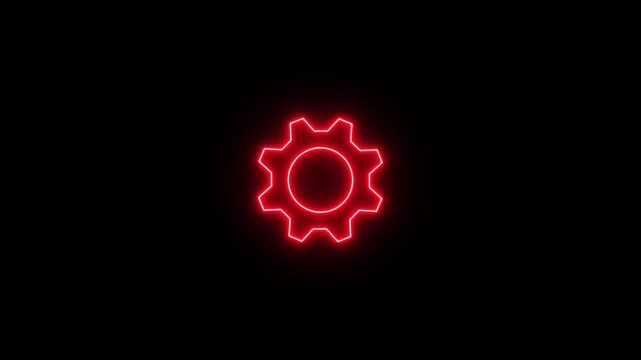 Abstract neon setting icon, Cogwheel with wrench spanner symbol animation. Animated Icon for mechanic maintenance, workshop repair tool. Or web preference setting, on black background.