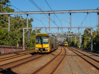 Passenger Train going through Summer Hill train station a suburban Sydney train Station NSW Australia