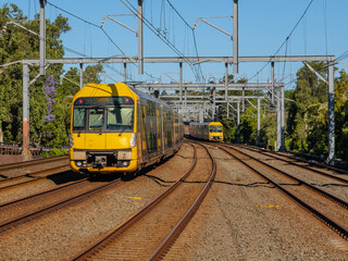 Passenger Train going through Summer Hill train station a suburban Sydney train Station NSW Australia