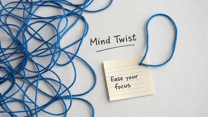 Mind Twist Concept with Blue Strings and Focus Note for Stress Relief and Mental Clarity Illustration