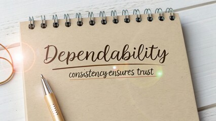 Dependability and Trust Concepts for Business Growth and Success with Notebook and Pen on Wooden Surface