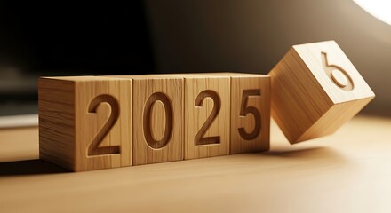transition from 2025 to 2026 concept with wooden blocks representing growth, change, and new beginnings.