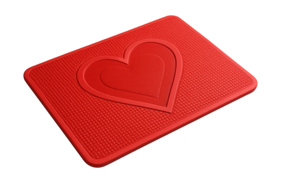 A bright red anti-slip mat with a heart design, ideal for adding romance to a couple's