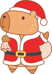 Illustrations christmas theme of cute capybara character clip art for kids.