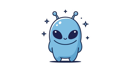 Cartoon alien character smiling against white background with stars