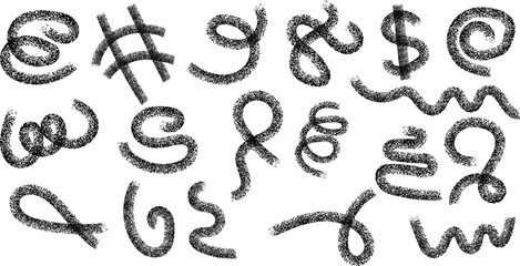 Set of Rough Grunge Hand-Drawn Swirl, Squiggle and Curly Line Doodle Vector Shapes Collection
