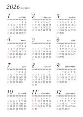 2026年_年間カレンダー_シンプル タテ型