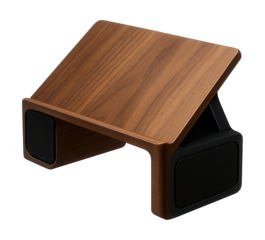 A book stand with speakers for enjoying audiobooks while reading, perfect for modern homes.