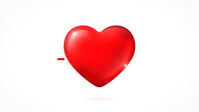 Glossy, red heart rendered in 3D, set against a clean white background. Subtle shadow beneath