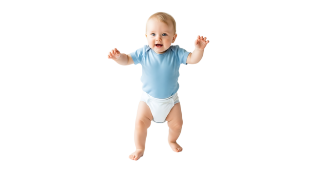 Adorable baby taking its first steps, showcasing a milestone in early childhood development, full of joy and wonder.