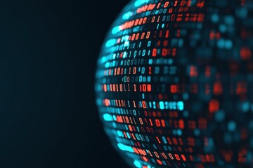 Digital World: A globe made of binary code, the blue and red digits represent the digital age. This image symbolizes the vastness of the digital world.
