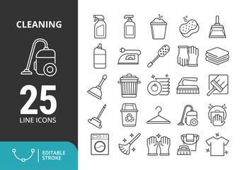 25 Line Icon Vector Cleaning Tools