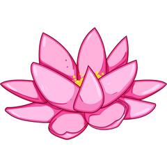 Pixel Art Pink Lotus Flower with Yellow Stamens on Transparent Background