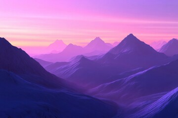 Fototapeta premium Purple Mountain Majesty: A breathtaking vista unfolds as towering peaks pierce the twilight sky, painting a serene scene of natural beauty and tranquility. 