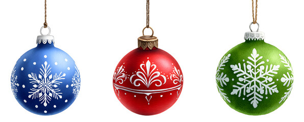 Watercolor Christmas ornaments isolated on transparent background.