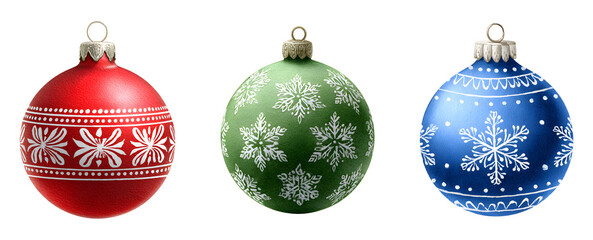 Watercolor Christmas ornaments isolated on transparent background.