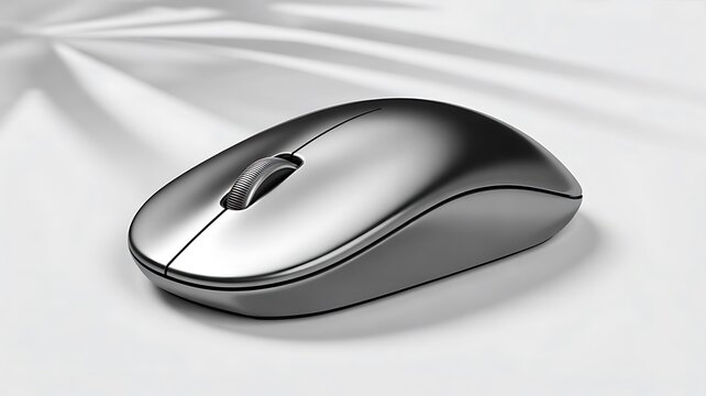 Silver wireless computer mouse isolated on white background representing modern technology

