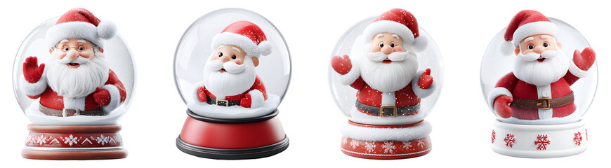 Santa Claus inside snow globe festive Christmas winter decoration isolated transparent background.