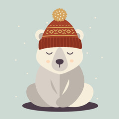 S&uuml;&szlig;e Vektorillustration eines Eisb&auml;ren mit Winterm&uuml;tze im Schnee. Ruhiges, warmes Motiv mit freundlichem Ausdruck und winterlicher Stimmung &ndash; ideal f&uuml;r Weihnachts- und Winterdesigns.